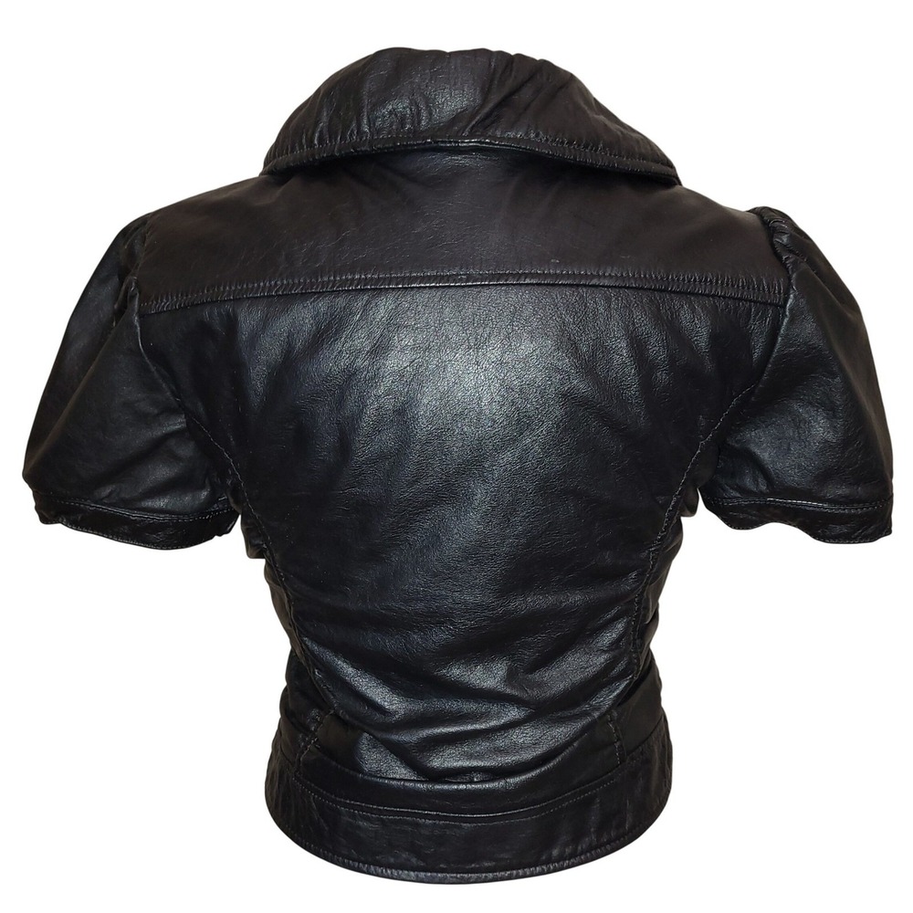 Nazly Villamizar Colombia Designer VTG Y2K Black Leather Moto Fitted Jacket M - Picture 5 of 11